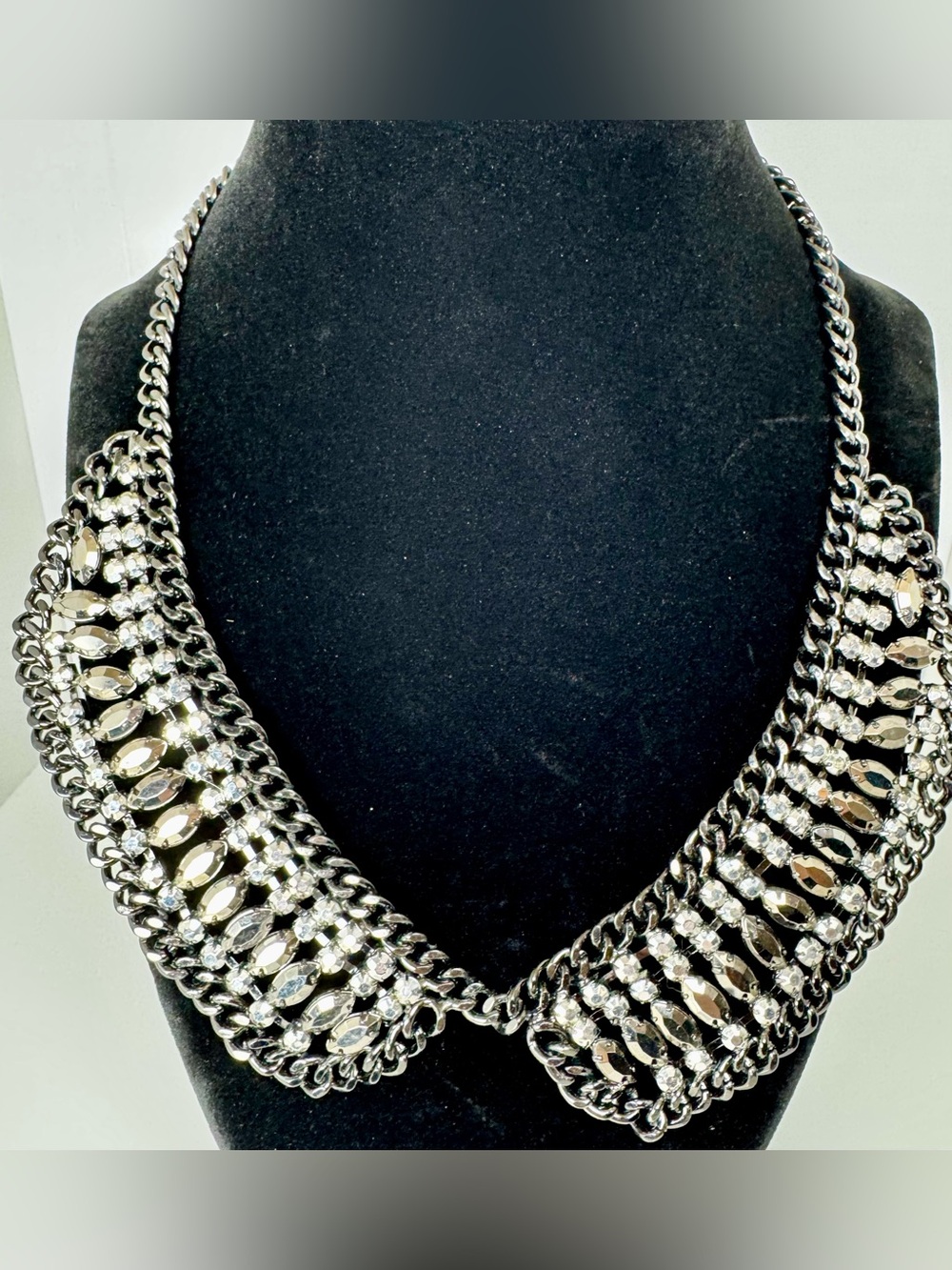 Loft Statement Gunmetal Crystal Collar Necklace #1756